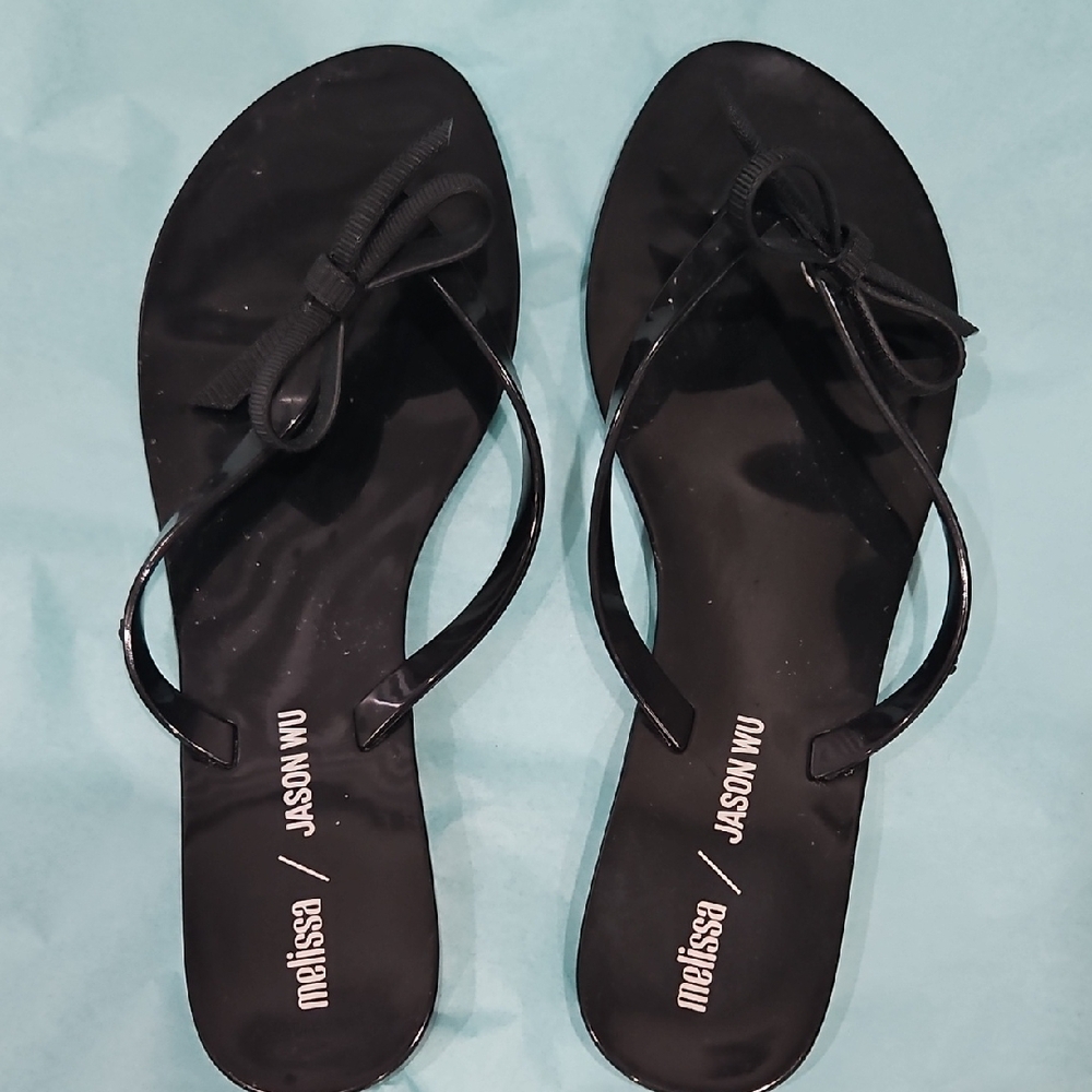 Melissa Jason Wu Black Bow Thong Sandals